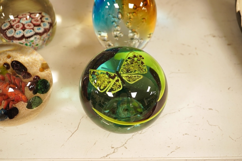 Seventeen various paperweights, including Lalique and a signed Murano example, some boxed, largest 10cm high